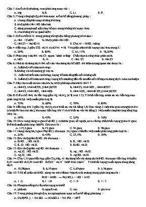Đề thi học kỳ I môn Hóa học Lớp 11 (Có đáp án)